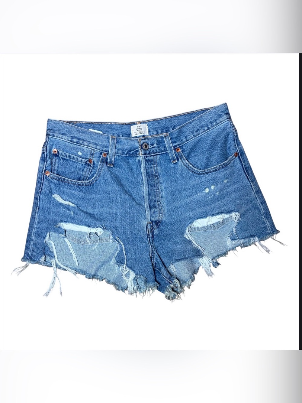 Levis 501 Cut Off Shorts Denim Button Fly High Rise Distressed Sz 31